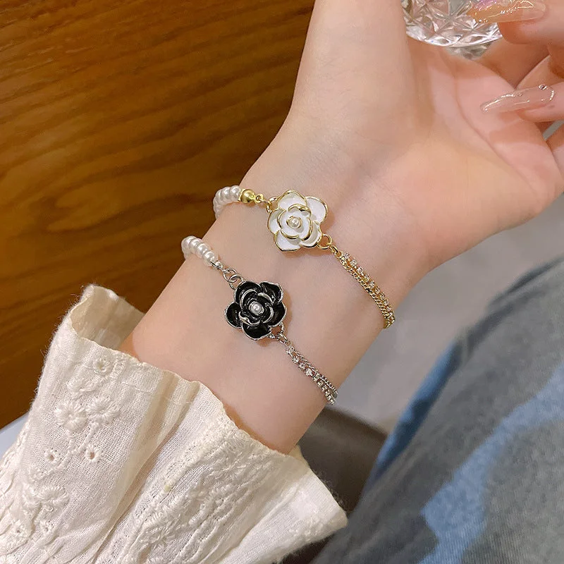 S377 Gold-White Camellia Bracelet