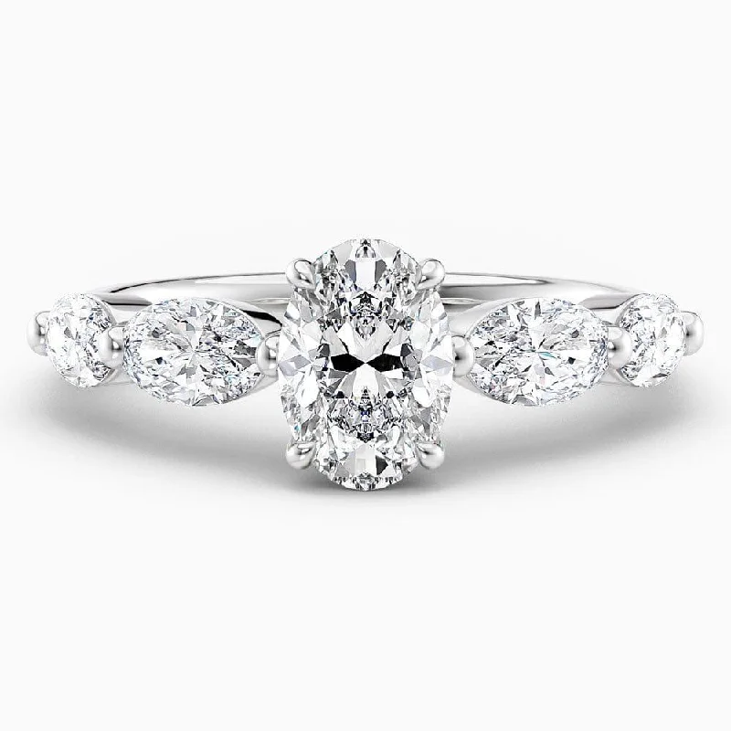 women's engagement rings with round diamonds-2 Carat Oval Cut Shared Prong Natural Diamond Engagement Ring GIA Certified