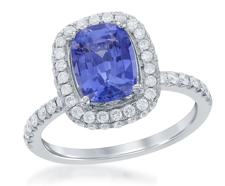 women's minimalistic engagement rings-18K White Gold 1.60ct Sapphire & 0.75cttw GH-SI1 Diamond Ring Sz 6.5