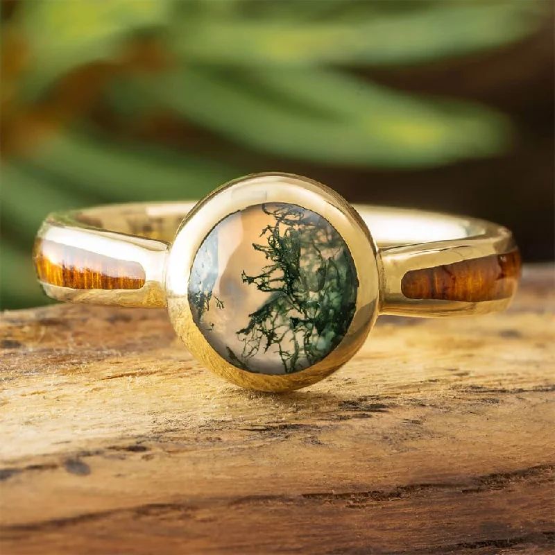 women's sapphire rings-Moss Agate Engagement Ring with Ironwood