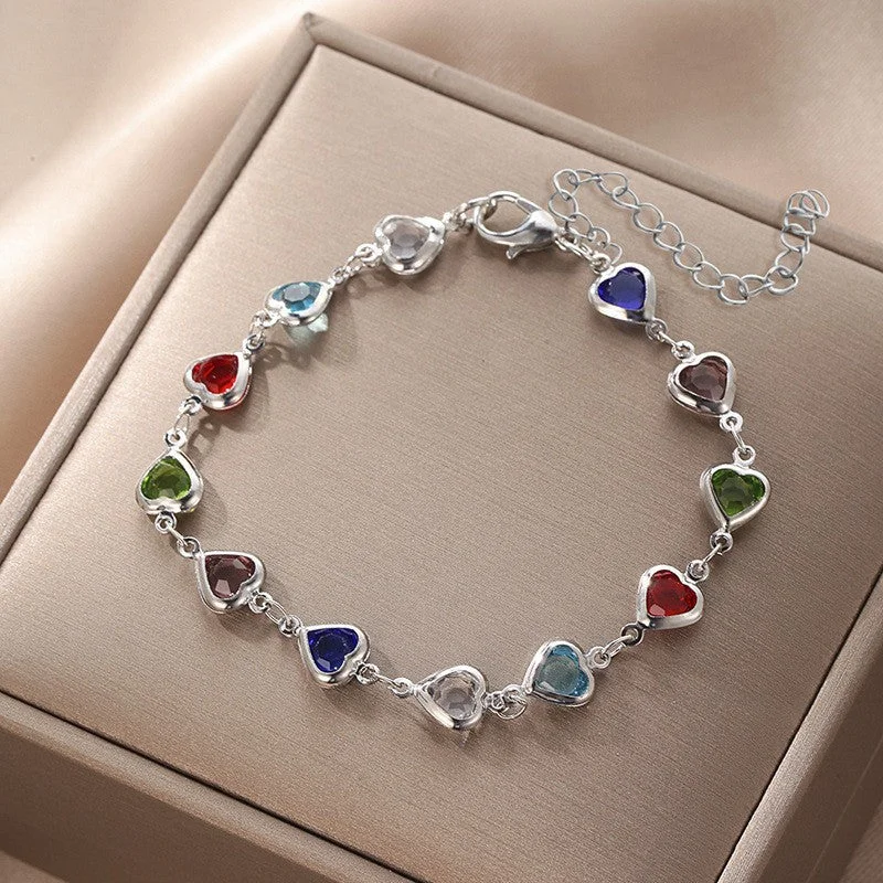 Colorful Heart-Shaped Bracelet Silver