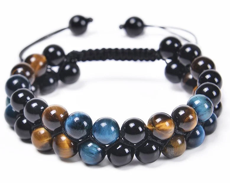 8mm-Blue Tiger + Black Beads + Iron Ore