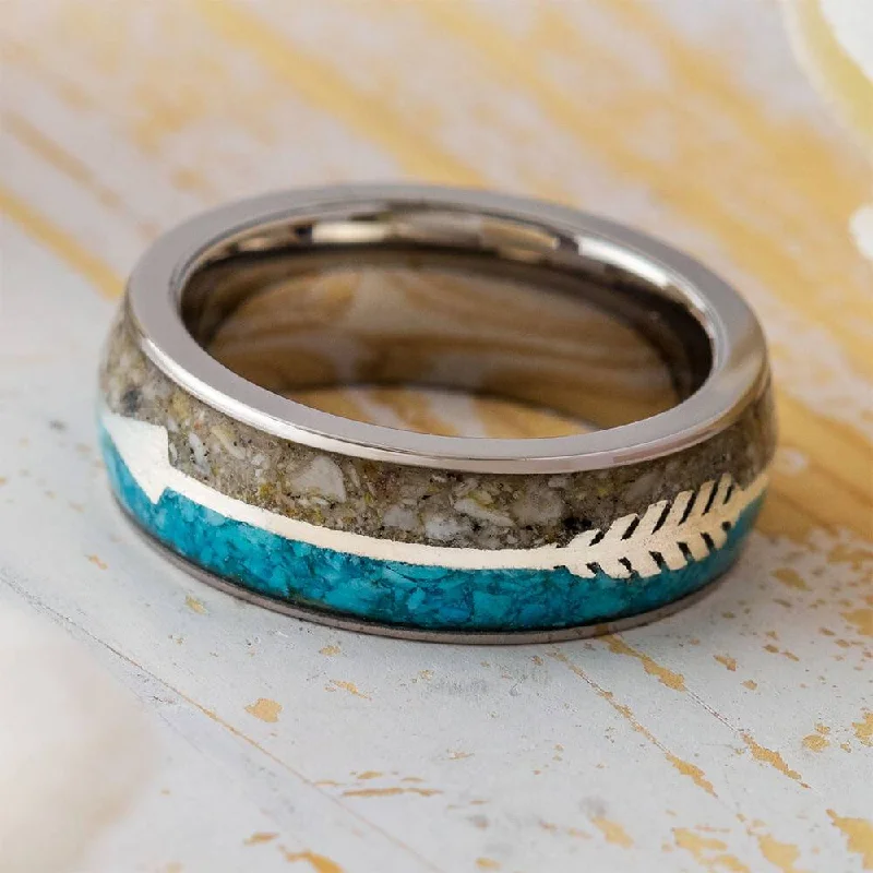 women's cushion-cut rings-Memorial Ring with Silver Arrow and Turquoise