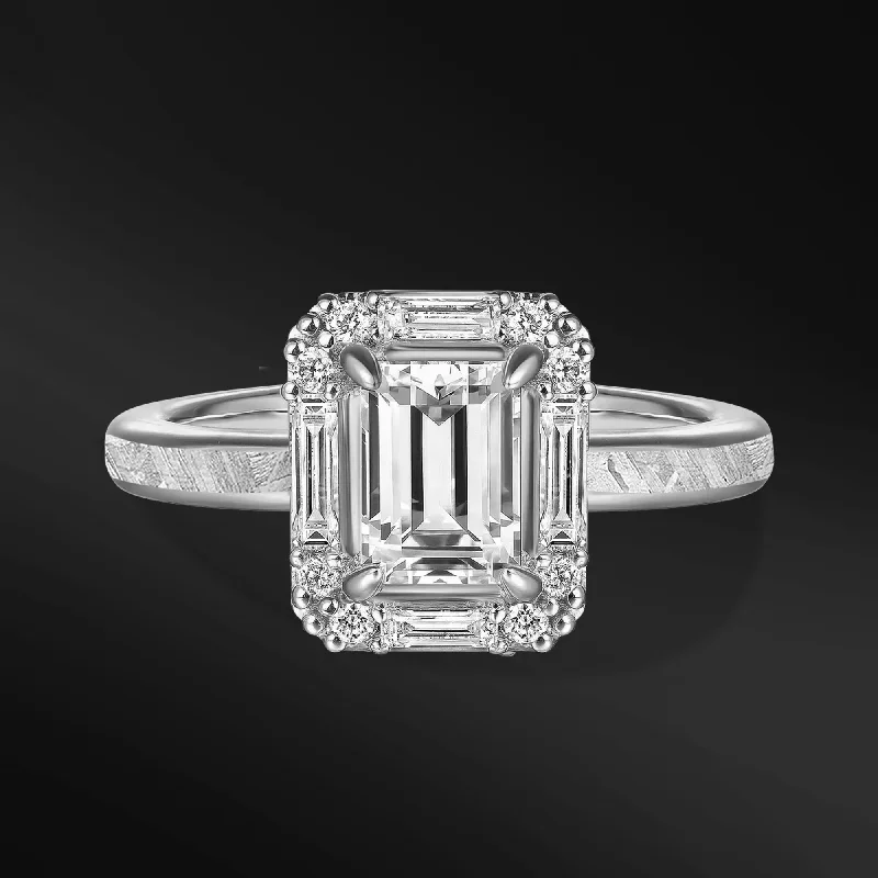 women's luxury engagement rings-Starry Light - Women's Ring For Women | 1 CT Emerald Cut Certified Moissanite Engagement Ring | D - Color, VVS1 Clarity | Muonionalusta Meteorite