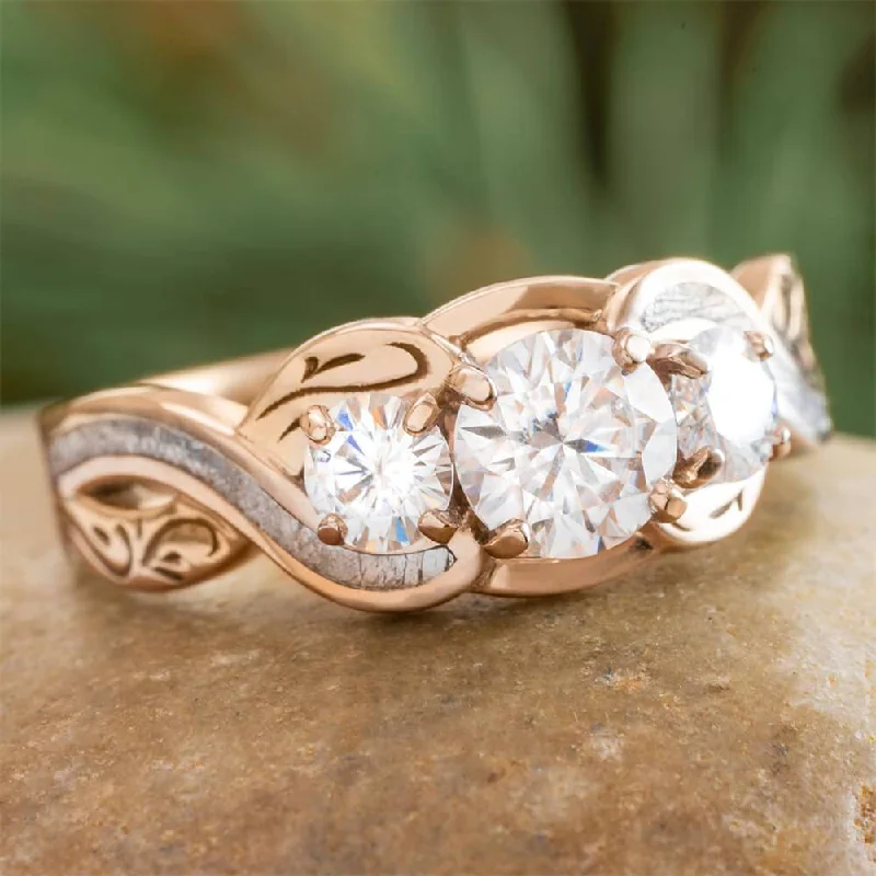 women's statement cocktail rings-Filigree Engagement Ring with Gibeon Meteorite in Rose Gold