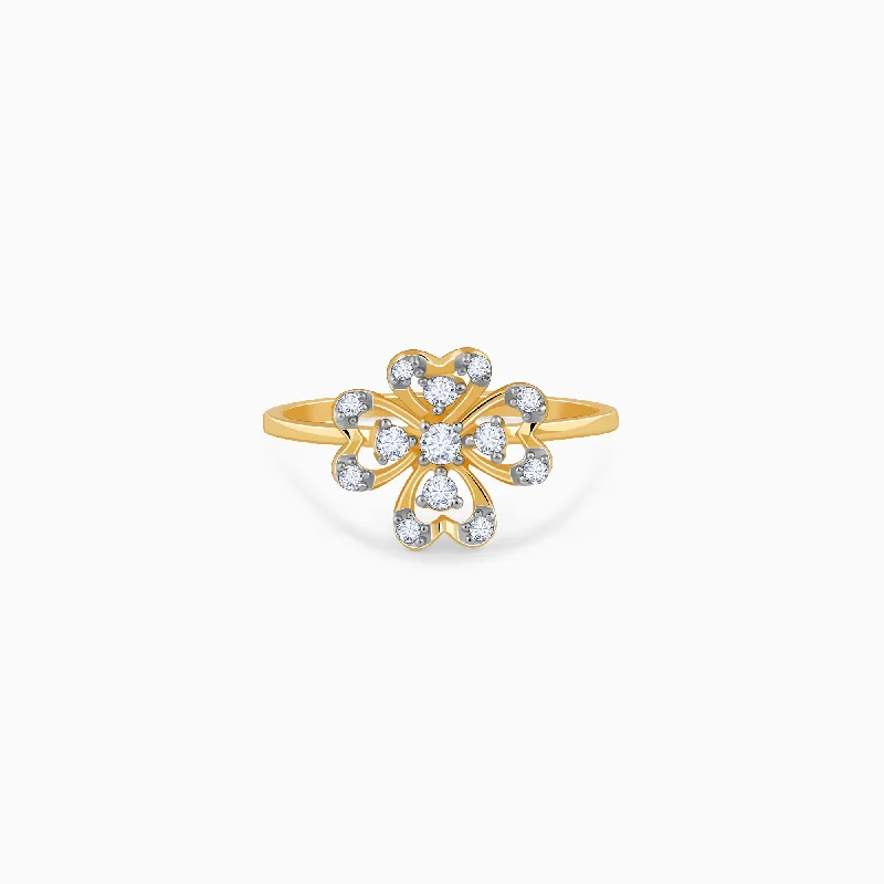 women's custom oval engagement rings-Gold Plumeria Diamond Ring