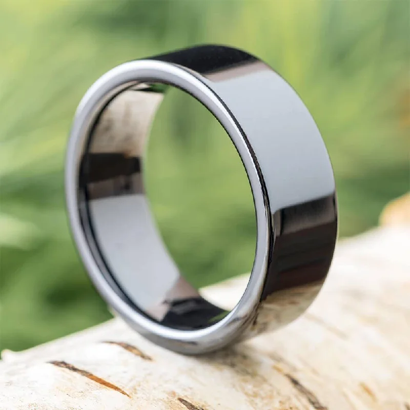 women's gemstone wedding rings-Classic Style 8mm Polished Black Ceramic Band