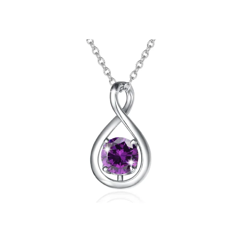 women's luxury bracelets-"Infinite Embrace" February Birthstone Amethyst Infinity Symbol Sterling Silver Pendant Necklace