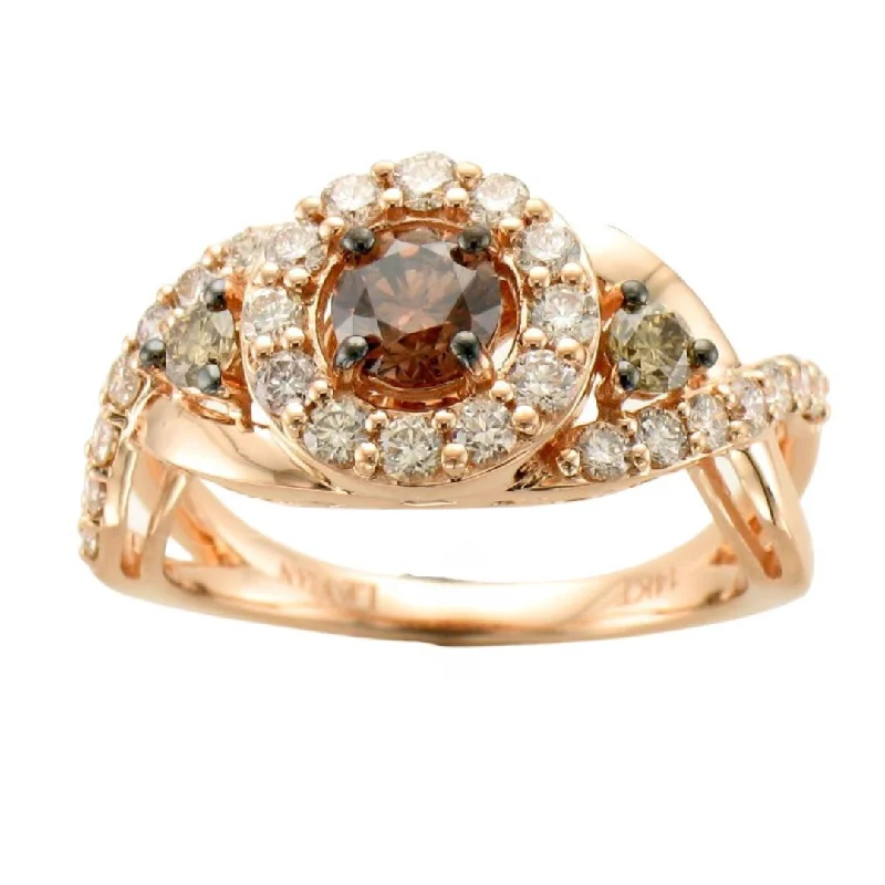 women's round engagement rings-14K Strawberry Gold 1.30cttw Chocolate & Nude Diamond Ring by LeVian