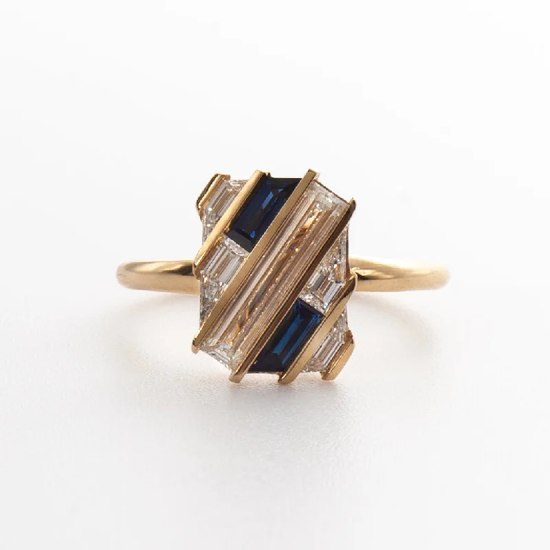 women's antique engagement rings-Geometric Lab-Grown Diamond & Sapphire Slash Engagement Ring