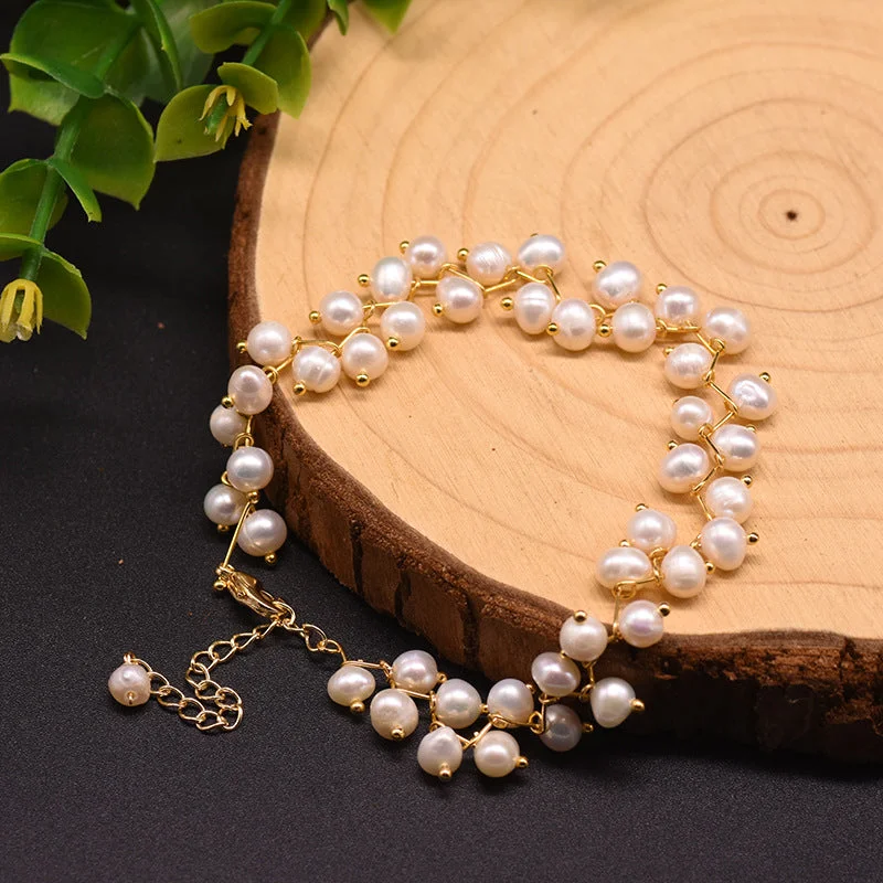 White Pearl Branch Double-Layer Bracelet