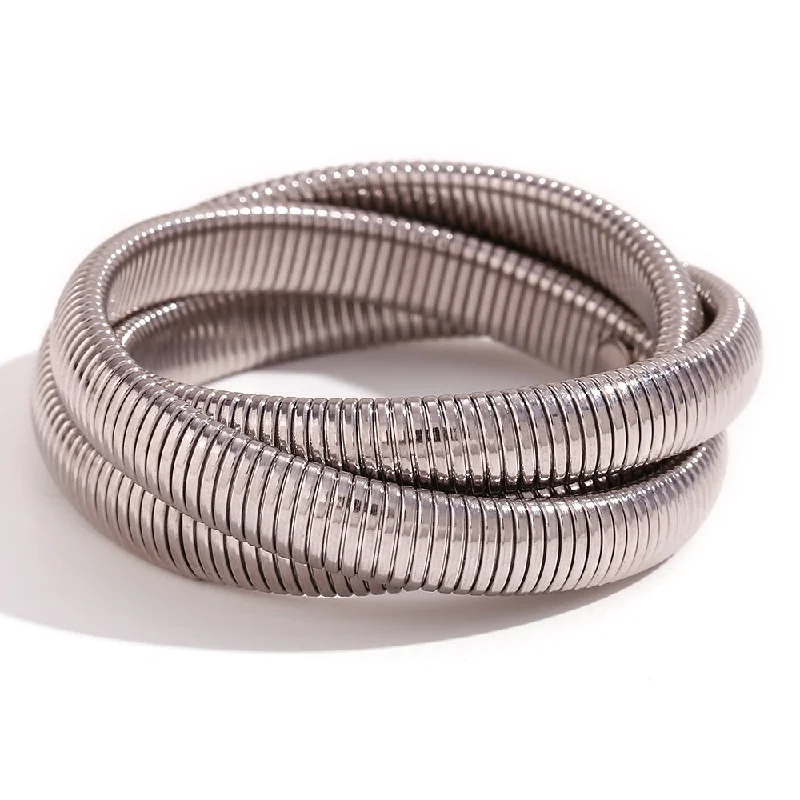 10mm Width Three-Layer Winding Elastic Snake Chain Bracelet-Steel Color