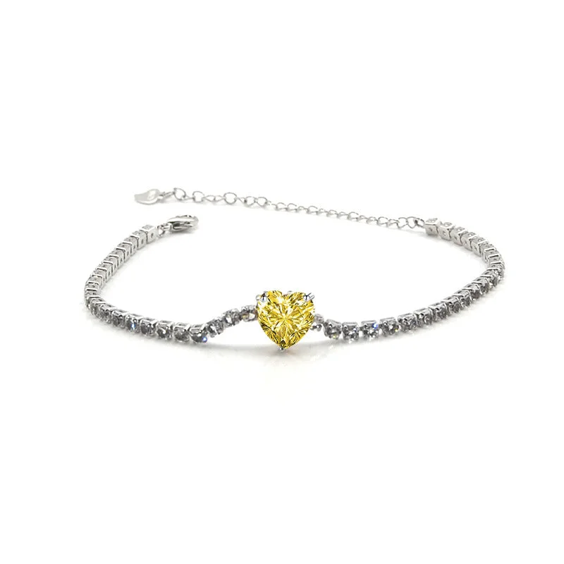 Yellow-Heart-Shaped Rhinestone Bracelet