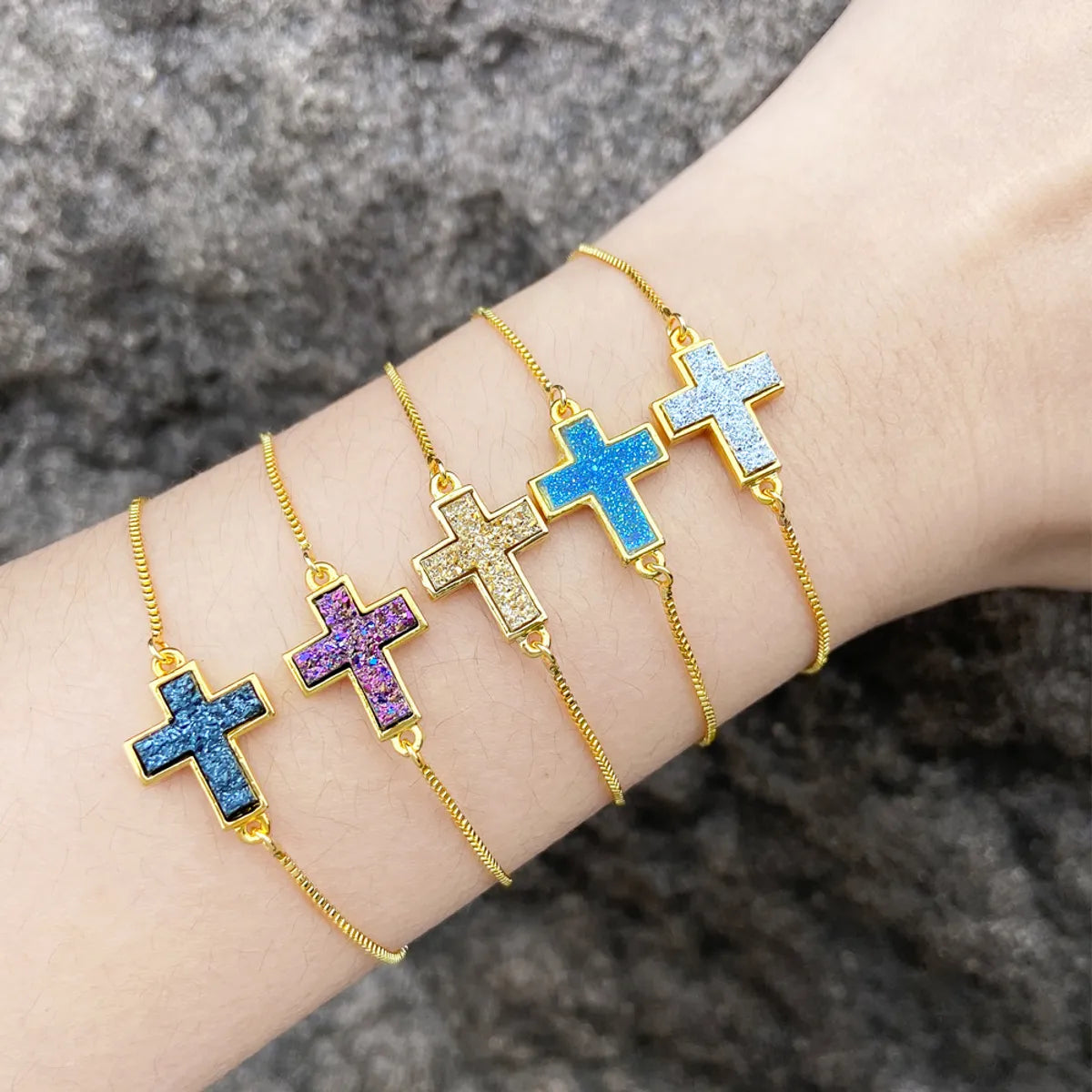 women's gemstone bangles-Simple Style Cross Copper Plating 18k Gold Plated Bracelets