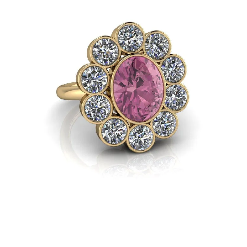 women's double halo engagement rings-Pink Tourmaline Flower Engagement Ring 5.60 ctw