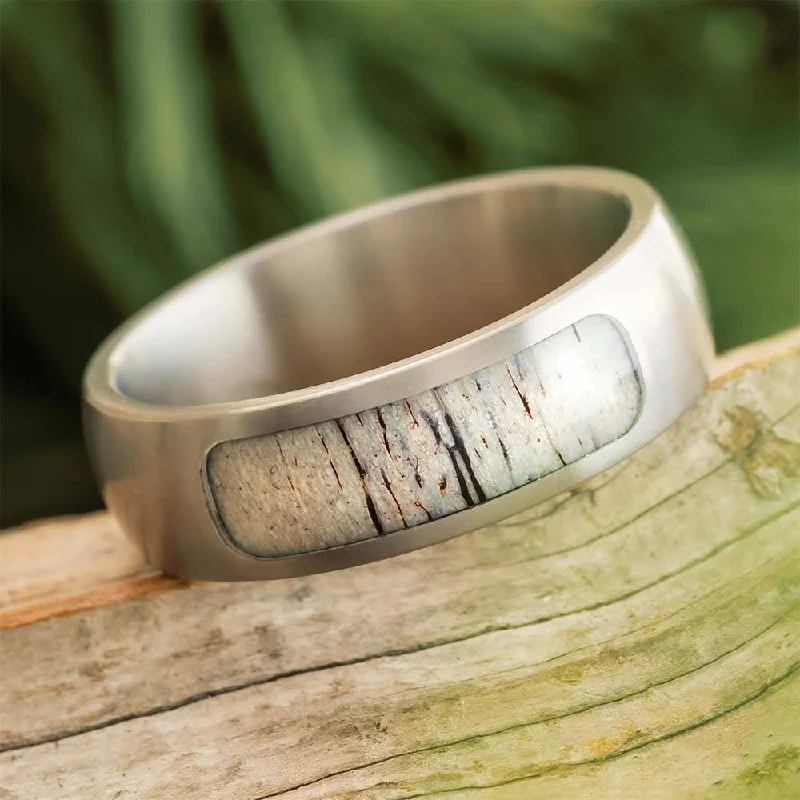 women's geometric rings-Custom Titanium and Deer Antler Ring for Men