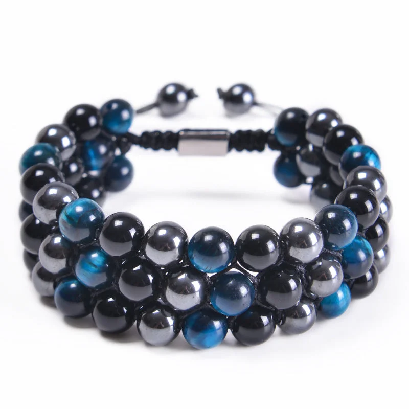 8mm-Sky Blue Tiger + Black Beads + Iron Ore (Three Layers)