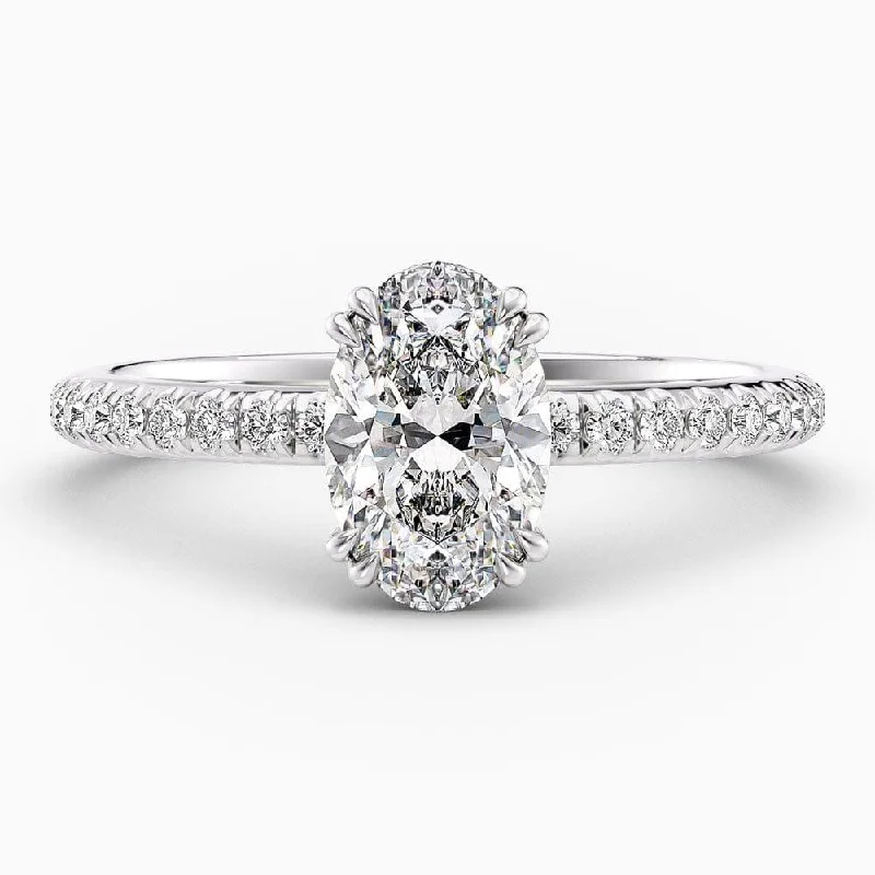 women's custom oval engagement rings-2 Carat Oval Cut Hidden Halo Natural Diamond Engagement Ring GIA Certified