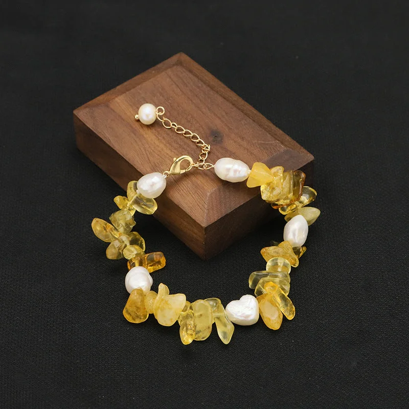 Citrine Interval White Pearl Bracelet