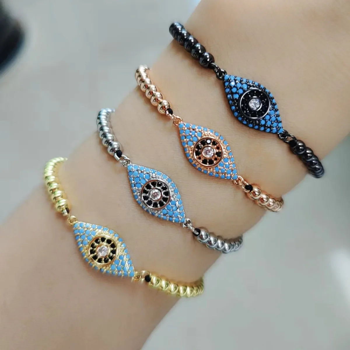 women's gold plated bangles-Fashion Eye Copper Bracelets Plating Zircon Copper Bracelets