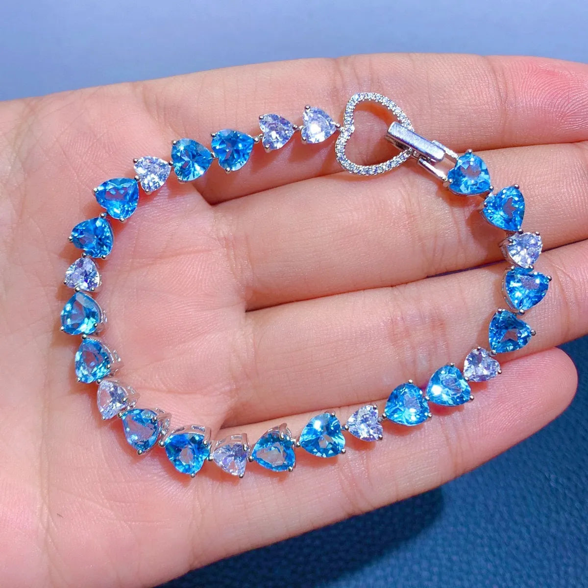 women's friendship bracelets-New Blue Topaz Aquamarine Color Buckle Copper Bracelet