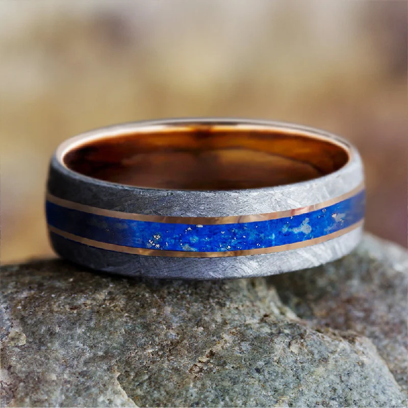 women's solitaire rings-Men's Meteorite & Lapis Lazuli Ring