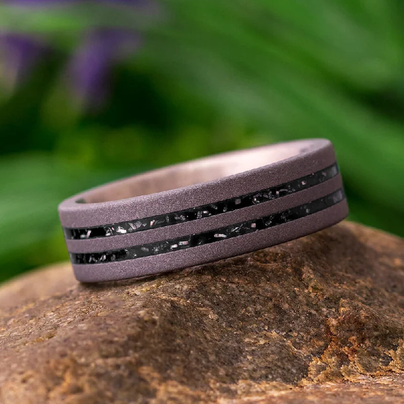 women's birthstone rings for women-Sandblasted Titanium Wedding Band With Black Stardust™