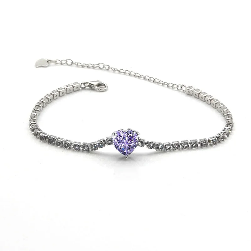 Purple-Heart-Shaped Rhinestone Bracelet