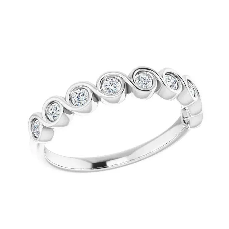 women's sapphire rings-White Gold 1/4 CTW Diamond Anniversary Band With Swirling Bezel Setting