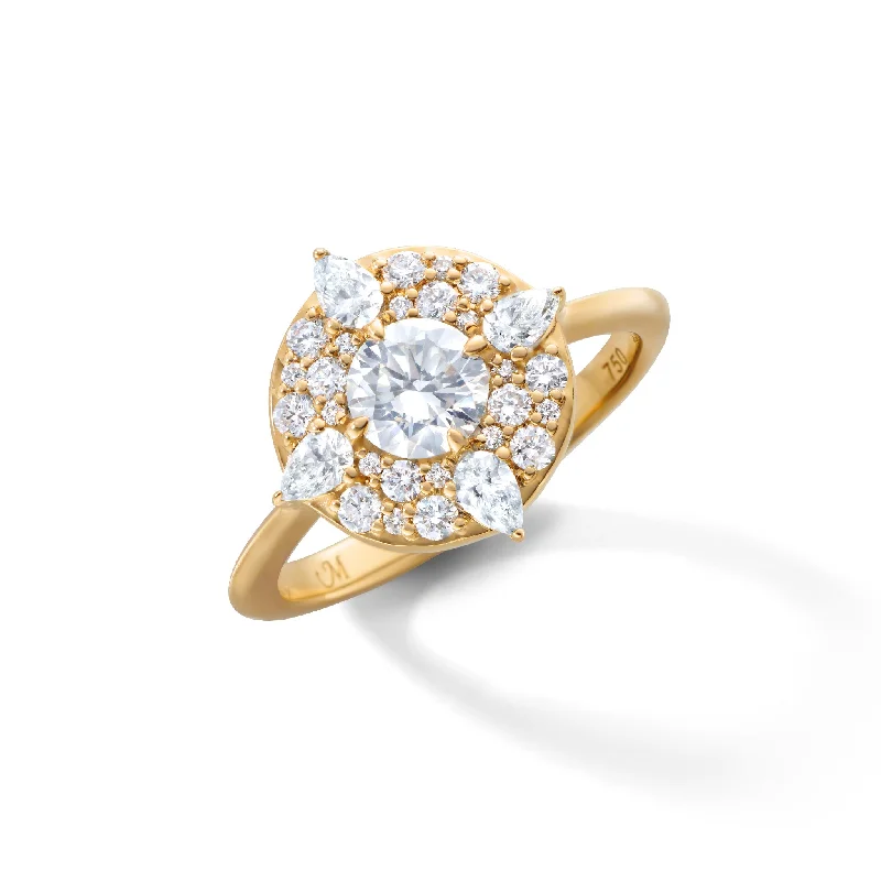 women's luxury engagement rings-"Points North" Diamond Ring with Round and Pear Shaped Diamonds