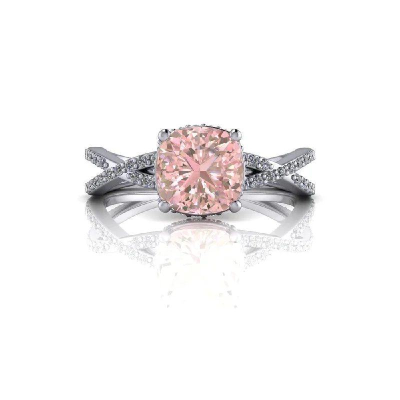 women's sparkling engagement rings-1.60 ctw Cushion Cut Morganite Engagement Ring