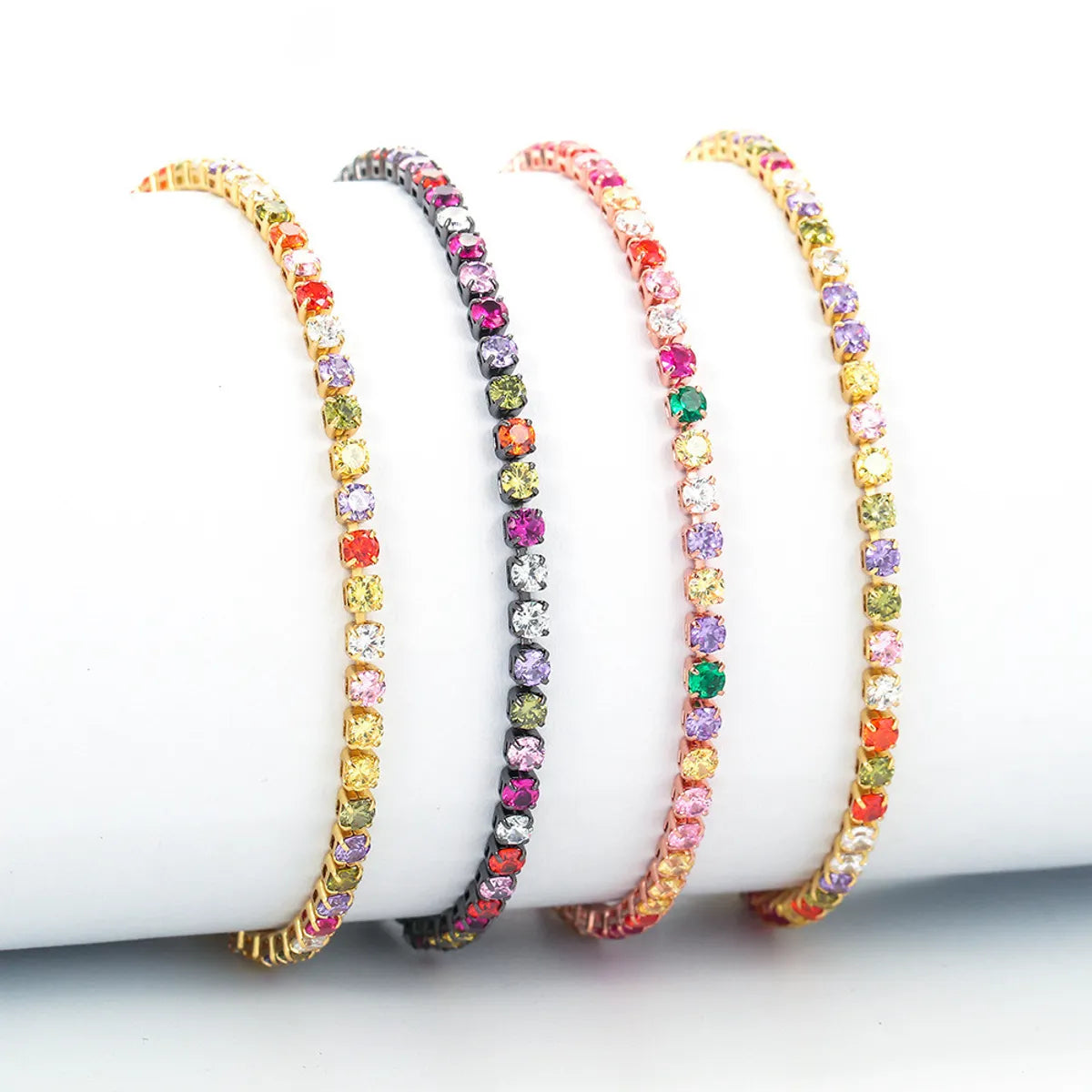 women's boho bracelets-Simple Single Row Multicolor Zircon Copper Bracelet