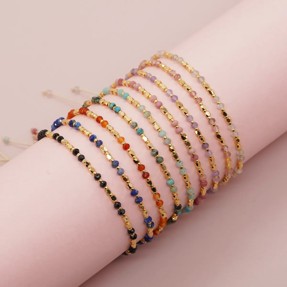 women's twisted bangles-Casual Bohemian Round Natural Stone Rope Beaded Handmade Bracelets