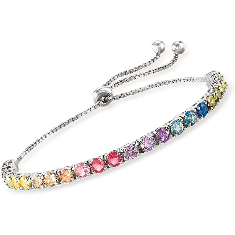 4mm-Colorful Crystals Adjustable Bracelet-Silver