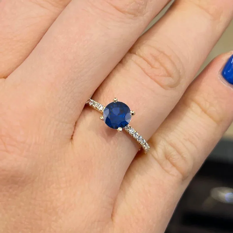 women's antique engagement rings-1.60 Carat Round Shape Hidden Halo Blue Sapphire Engagement Ring