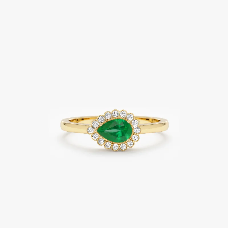 women's gold and diamond engagement rings-Pear-Cut Emerald Diamond Engagement Ring, Everly