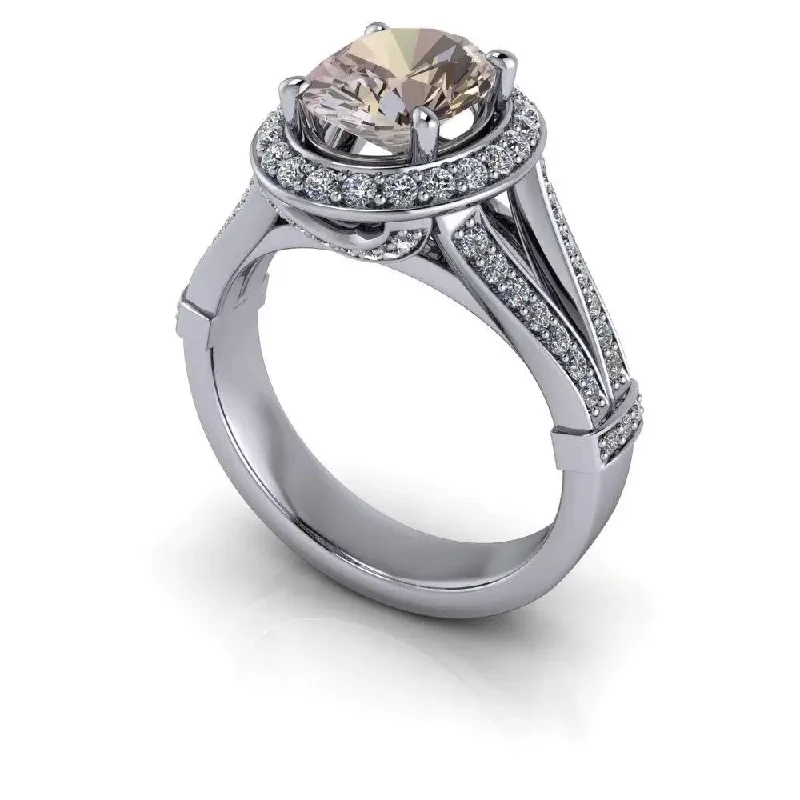 women's rose gold engagement rings-Oval Morganite Engagement Ring Halo Setting 2.09 CTW