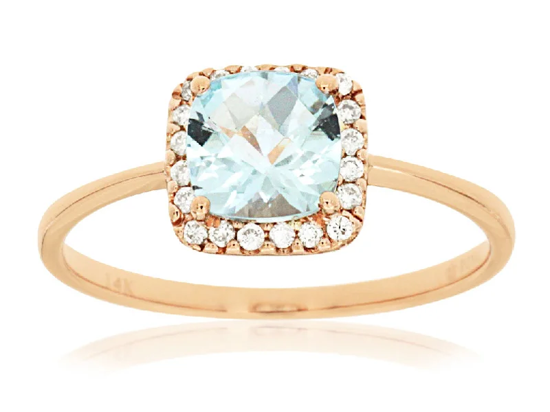 women's minimal engagement rings-14K Rose Gold Aquamarine & Diamond Ring