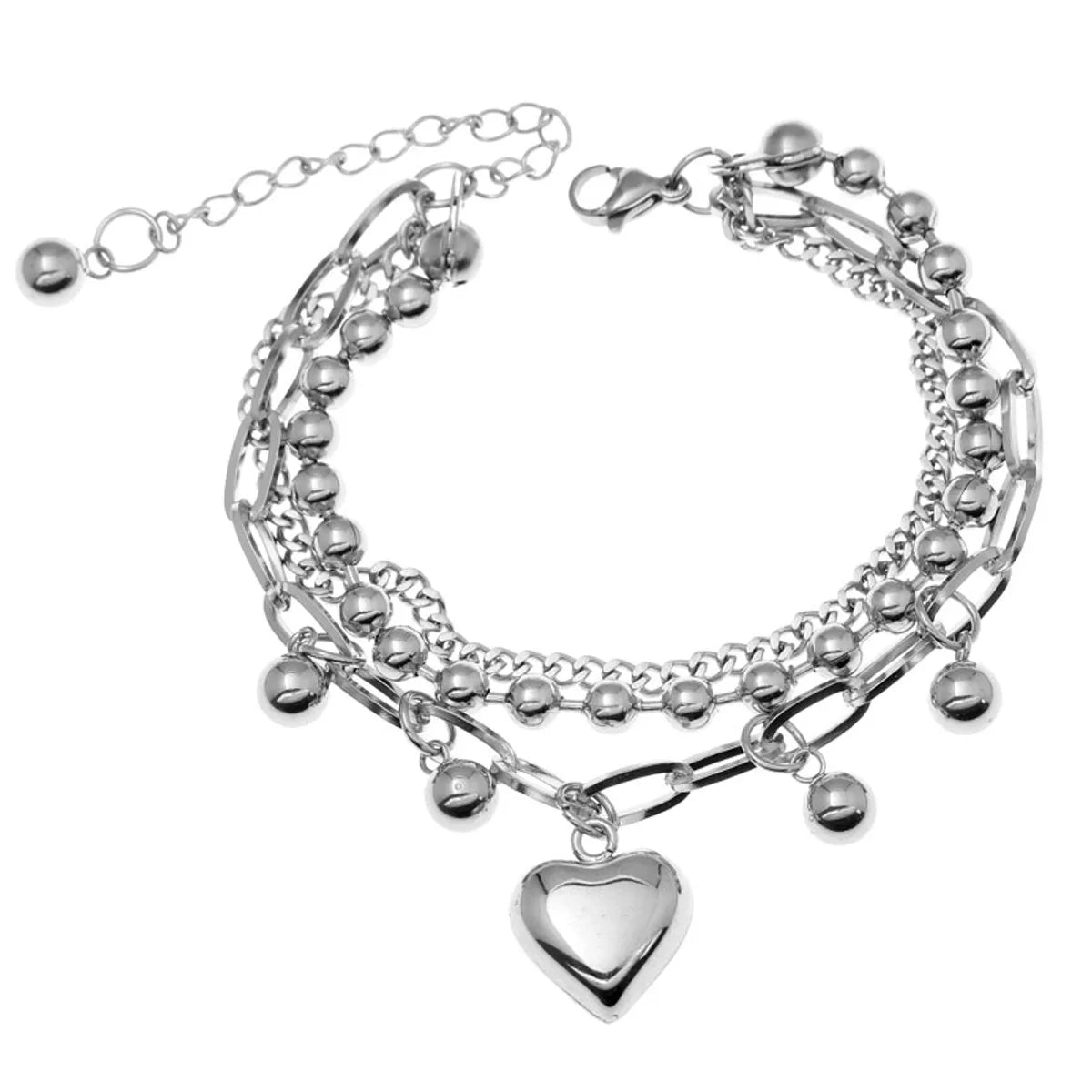 women's multi-layer bracelets-Korean Fashion Stainless Steel Love Heart Pendant Bracelet