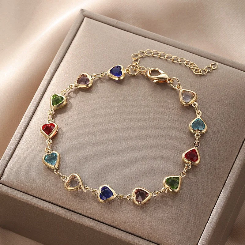 Colorful Heart-Shaped Bracelet Gold