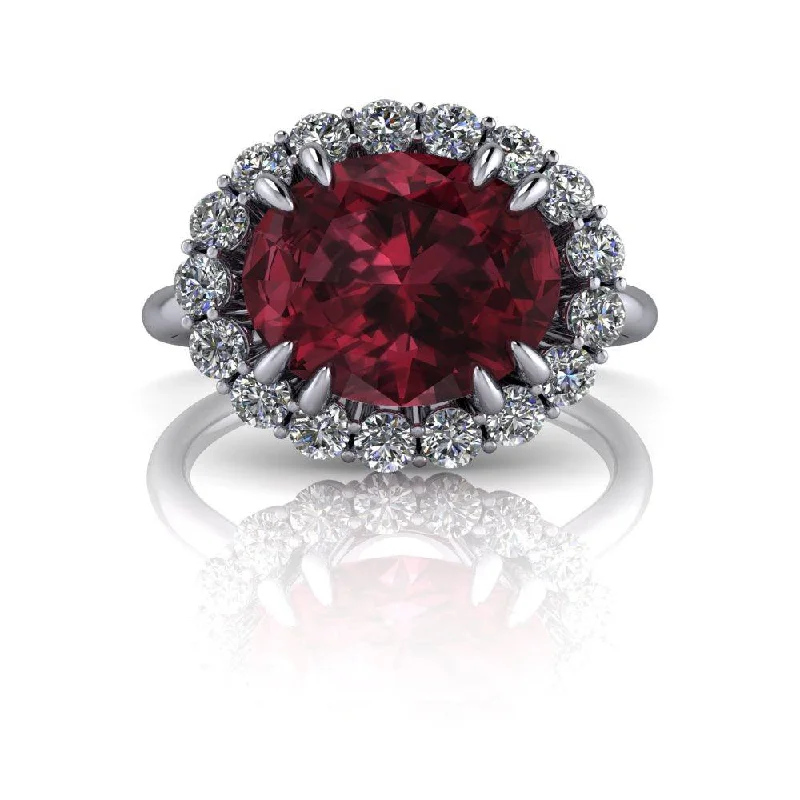 women's cushion cut engagement rings-Rhodolite Garnet Halo Engagement Ring or Anniversary Ring