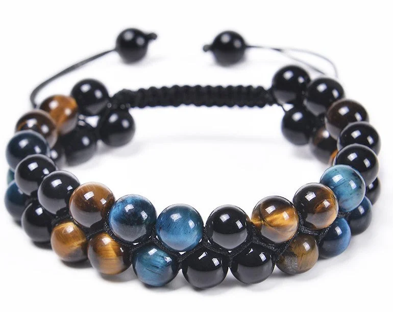 8mm-Tiger-Eye Blue + Black Agate + Iron Ore