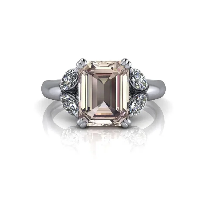 women's engagement rings with a twisted band-Emerald Cut Morganite Engagement Ring 2.65 CTW