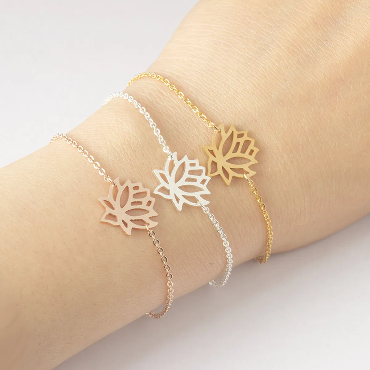 women's cuff bangles-Simple Rose Gold Bracelet Stainless Steel Lotus Bracelet Wholesale