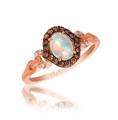 women's cushion cut engagement rings-14K Strawberry Gold Opal & Chocolate Diamond Ring by LeVian