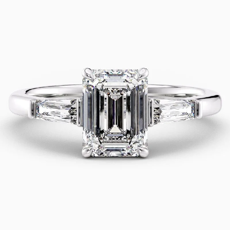 women's unique engagement rings with colored diamonds-2 Carat Emerald Cut Three Stone Natural Diamond Engagement Ring GIA Certified