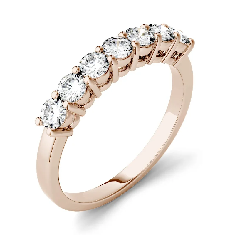 women's luxury rings-Charles & Colvard Moissanite Seven Stone Band in Rose Gold