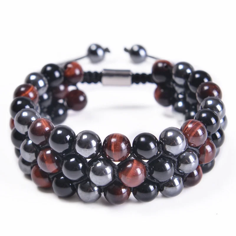 8mm-Red Tiger + Black Beads + Iron Ore (Three Layers)