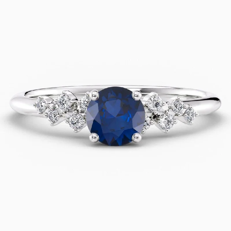 women's diamond engagement bands-1.45 Carat Round Shape Snowdrift Blue Sapphire Engagement Ring