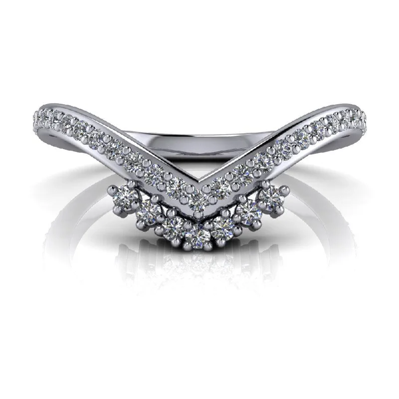 women's round engagement rings-Chevron Moissanite Wedding Band No. 3